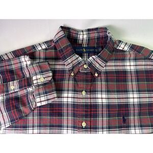Ralph Lauren Mens Plaid Button Down Shirt Long Sleeve 2XL Blue Red Green **FLAW*